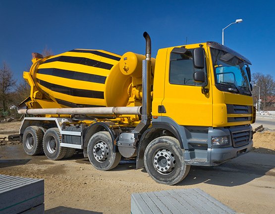 Yellow cement mixing lorry